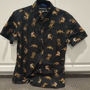 Black tiger print shirt button up